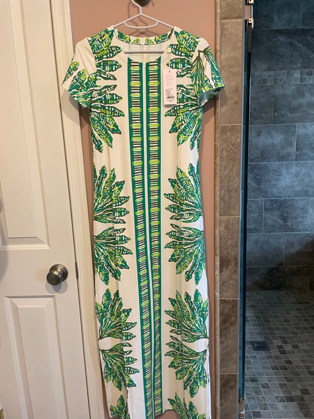 Lilly Pulitzer White Maxi Dress with Green Leaf Print
